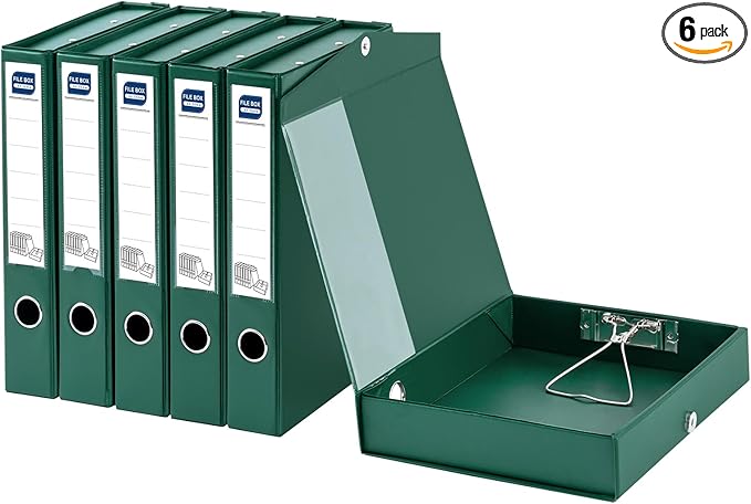 Storage File Boxes 6 Pack, Foldable File Boxes with Lid, 50mm Spine, Archives Cases with Magnetic Closure & Clip, Plastic Doc