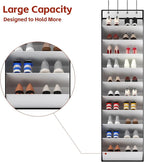 KEEPJOY 10 Tiers White Over Door Shoe Organizer Storage, Hanging Shoe Holder for Door with Large Deep Pockets, Fit 20-30 Pair
