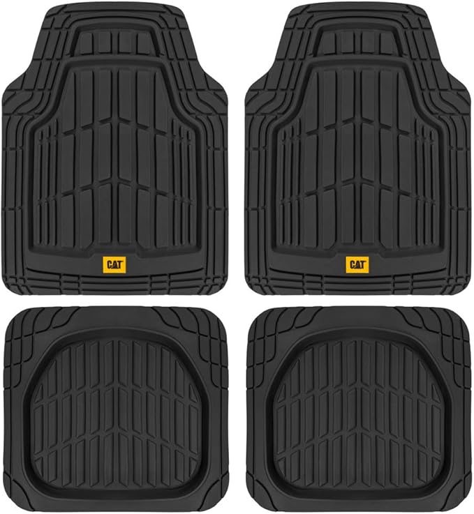 CAT PU Leather Seat Covers for Cars – (2) Front Seat Covers with (4) All-Weather Heavy-Duty Floor Mats for Trucks, Cars, & SU