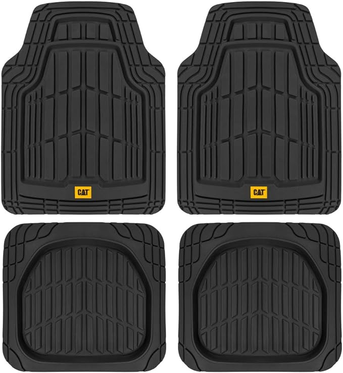 CAT PU Leather Seat Covers for Cars – (2) Front Seat Covers with (4) All-Weather Heavy-Duty Floor Mats for Trucks, Cars, & SU