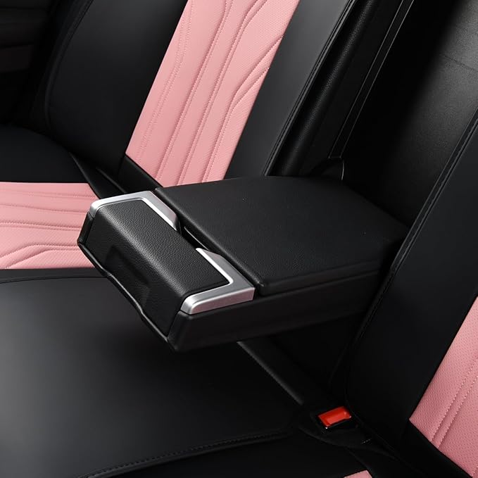 FLORICH Leather Seat Covers Pink Car Seat Covers Full Set Car Seat Protectors 5 Seats Driver Seat Covers Fit for Most Cars Tr