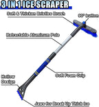 31.5" Detachable Snow Brush and Ice Scraper for Car Windshield, 2-in-1 Winter Snow Removal Tool with Extendable, 360° Rotating Soft Bristle Brush Head and Foam Grip for Most Vehicles (Blue)