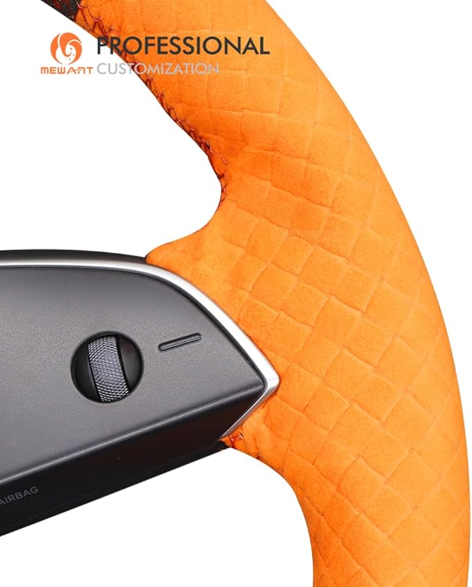MEWANT Hand Stitched Matte Carbon Fiber&PU Leather Steering Wheel Cover Wrap for Tesla Model 3 Highland 2023 2024 2025 Steering Wheel Accessories