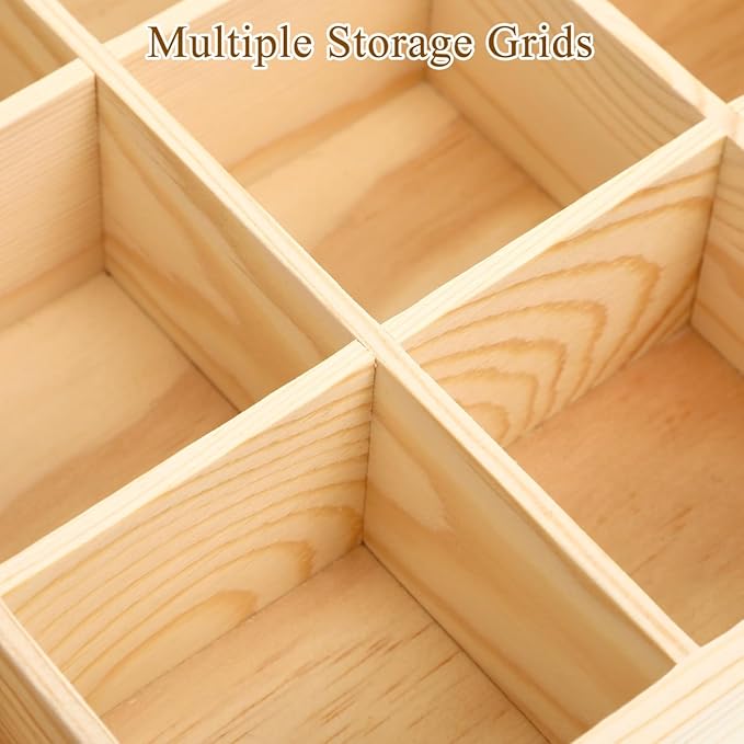 Amosfun Wooden Storage Divider Box with 20 Compartments Showcase Display Box for Keys Socks Ties Watches Small Jewelry Items 
