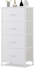 DUMOS Dresser for Bedroom, 4 Storage Drawers, Tall Fabric Closet Chests Organizer Tower Furniture with Wooden Top Metal Frame