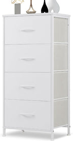 DUMOS Dresser for Bedroom, 4 Storage Drawers, Tall Fabric Closet Chests Organizer Tower Furniture with Wooden Top Metal Frame