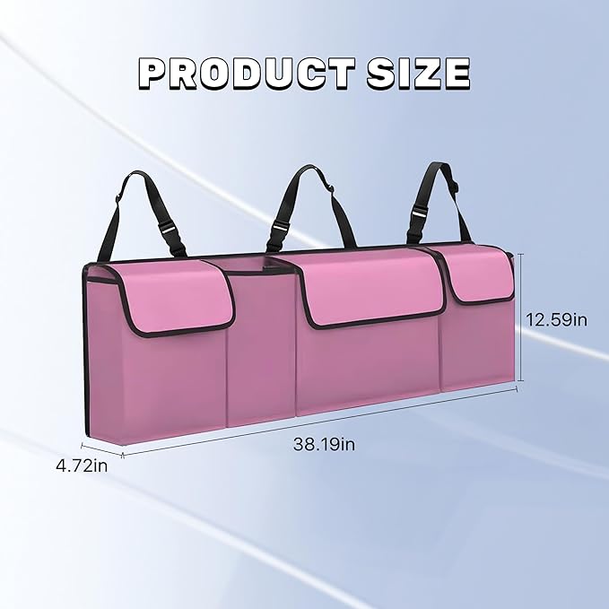 Car Trunk Organizer, Waterproof Backseat Hanging Large Storage with Adjustable Straps, Collapsible Cargo Bag with 4 Pockets,