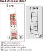 6.3ft Blanket Ladder with Storage Basket, 5 Tier Decorative Ladder Shelf Stand for Living Room & Bedroom, Wall-Leaning Blanke