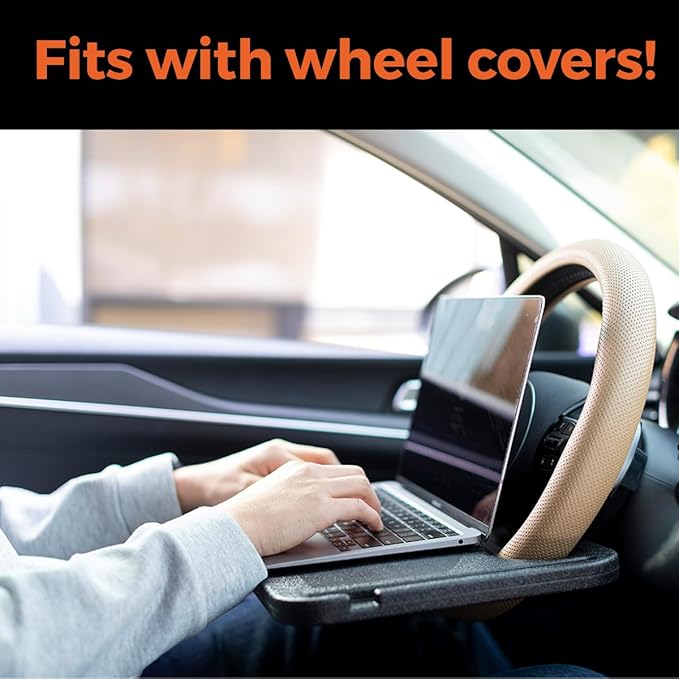 ENRICH UP 2-in-1 Car Steering Wheel Tray - Steering Wheel Desk for Laptop, Multipurpose Car Table for Eating & Work, Adjustable Car Food Tray with Silicone Rings (Mint) (Mint Ring)