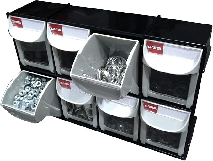 SHUTER Stackable Storage Drawers, 8 Compartment, Small Parts Tool Organizer, Tilt Out Craft Sewing Cabinet, Garage Storage, W