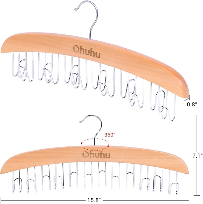 Belt Hanger Organizer for Closet: Ohuhu 12 Hooks Max 36 Belts Tie Rack Wooden Belt Holder for Storage 360 Degree Rotating Spa