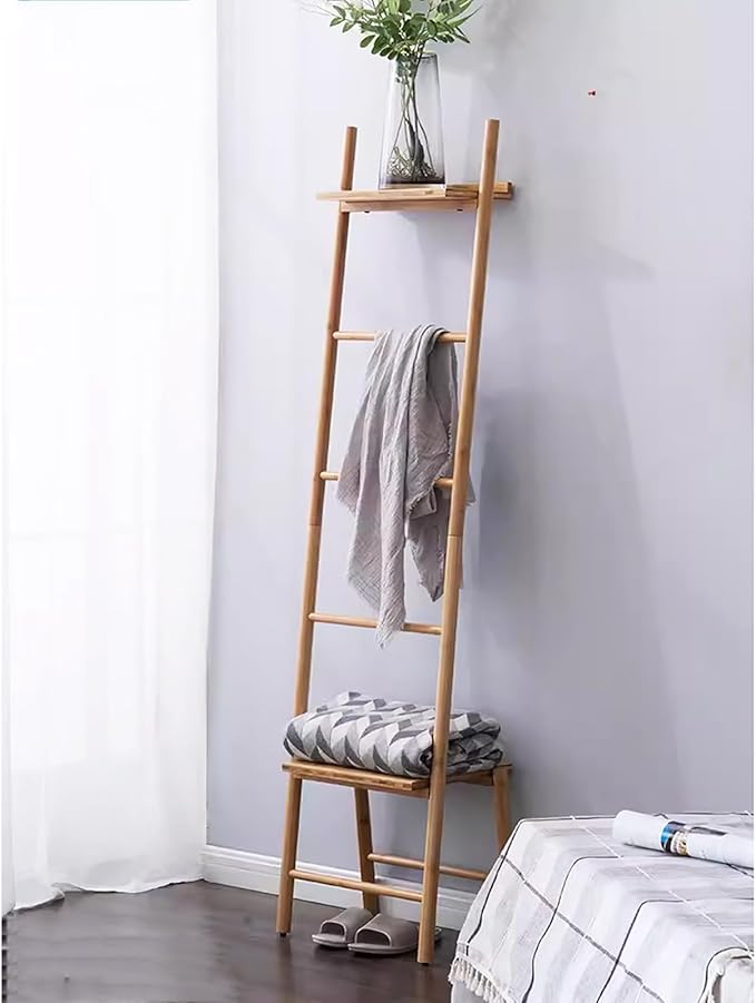 Blanket Ladder, Decorative Bamboo Rack Stand for Quilt and Towel Display, 65 Inch for Living Room and Bathroom