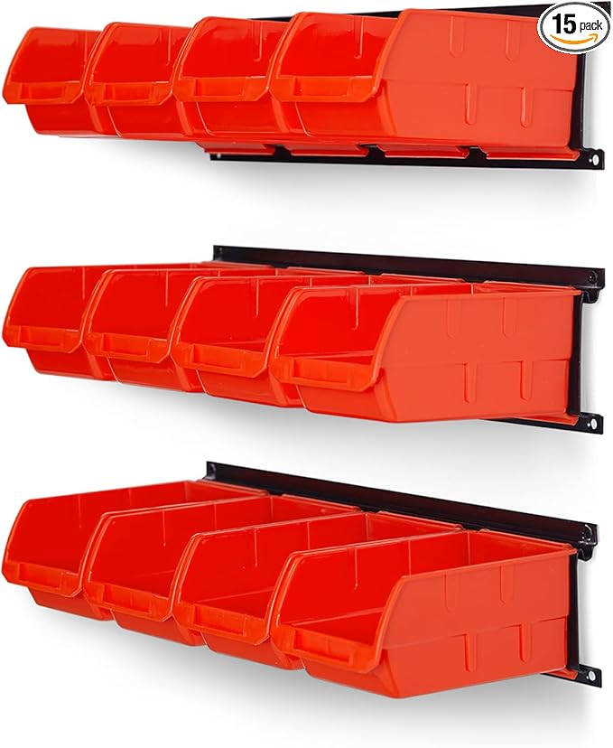 Ultrawall Wall Mounted Storage Bins, Plastic Hanging Storage Organizer Bins, Garage Tool Storage System for Screws, Nuts, Bol