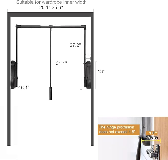 Pull Down Closet Rod for Hanging Clothes, Wardrobe Lift Rail Aluminum Alloy Organizer, Side Mounted Closet Rod for Kitchen Be