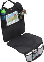 Lulyboo Car Seat Protector & Organizer for Baby & Toddler - Back Seat Storage, Kick Mat with Tablet Holder, Toys & Essentials, Fits All Vehicles, Durable Nylon, Black