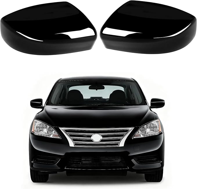 Moonlinks Compatible with Nissan Sentra 2013 2014 2015 2016 2017 2018 2019 Side Mirror Cover Replacement,Glossy Black Left Driver&Right Passenger Side Door Rearview Side Mirror Cap WITHOUT Turn Signal