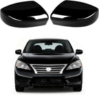 Moonlinks Compatible with Nissan Sentra 2013 2014 2015 2016 2017 2018 2019 Side Mirror Cover Replacement,Glossy Black Left Driver&Right Passenger Side Door Rearview Side Mirror Cap WITHOUT Turn Signal