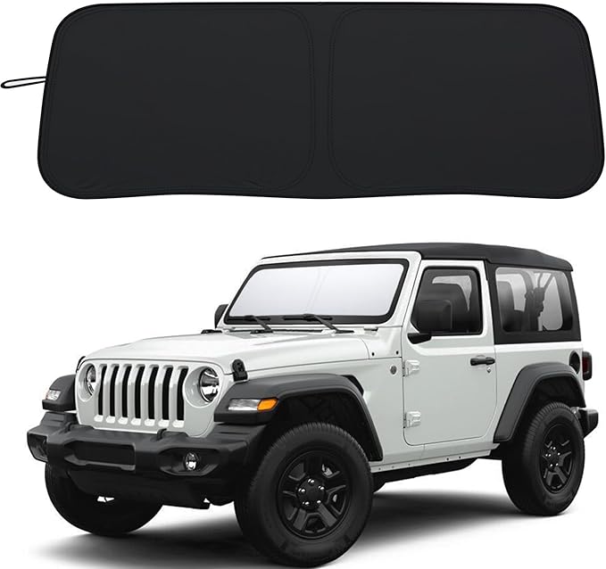 Premium Windshield Sun Shade for 2018-2026 Jeep Wrangler JL JLU & 2020-2026 Jeep Gladiator, Reflective 310T Material Front Window Sun Visor Blocks UV Rays Foldable Sunshade with Storage Pouch