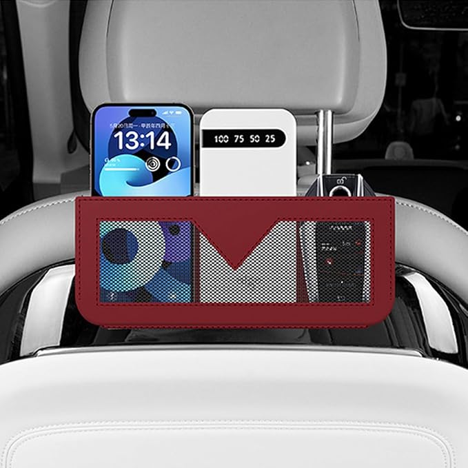 Car Seat Side Pocket Organizer, PU Leather Multifunctional Small Vehicle Console Side Storage Pouch, Automotive Gap Filler Bag for Cell Phone Sunglasses, Universal for SUV RV Truck (Wine Red)