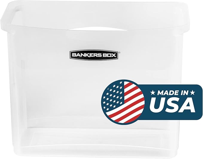Bankers Box 1 Pack Portable Open Desktop Plastic File Storage Box with Hanging Rails, Side Handle, Organizer Bin, Letter