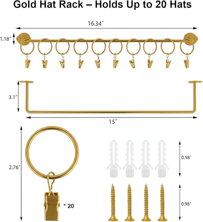 Viklluyr Hat Organizer for Baseball Caps Hat Rack with 20 Hooks - Sturdy Metal Hat Storage Wall Mounted Caps Hanger Set of 2 