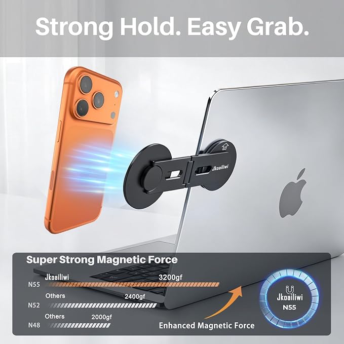 2026 Upgraded Magnetic Phone Holder for Laptop & Monitor, Foldable Hidden Continuity Camera Mount for MagSafe iPhone 17/16/15/14/13/12, Adjustable Phone Stand for Computer/Tesla, Black