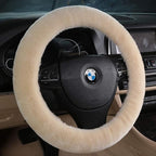 Soft Fluffy Warm Genuine Sheepskin Car Steering Wheel Cover, Fuzzy Fur Wool Protector for Winter Universal Car 14 1/2inch-15 