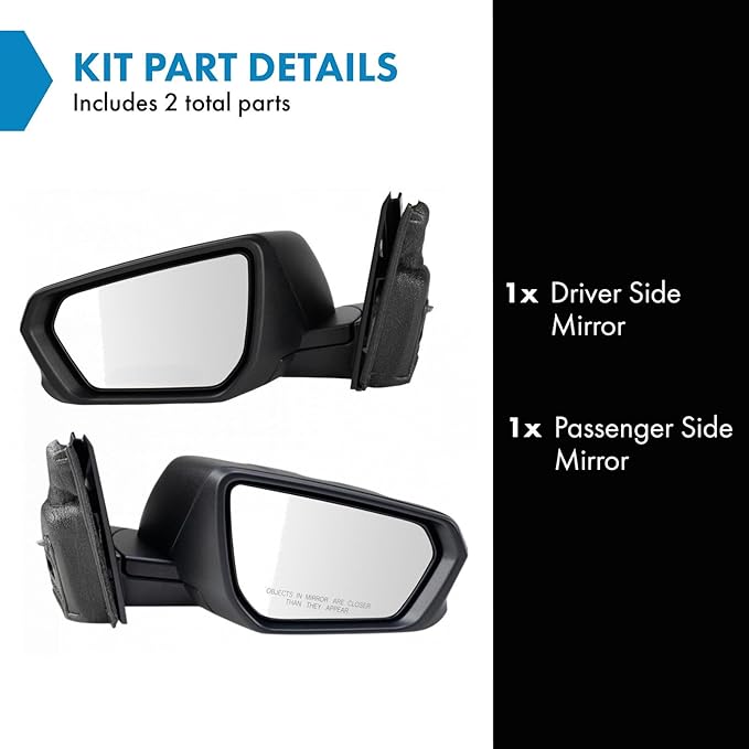 TRQ Driver and Passenger Side Power Heated Mirror Set Textured Black Triple Stripe Style Compatible with 2018 2019 Chevrolet 