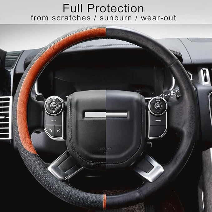 COFIT Breathable Car Steering Wheel Cover 15 inch Auto Universal Leather Wrap Non-Slip Steeringwheel Protector Automotive Int