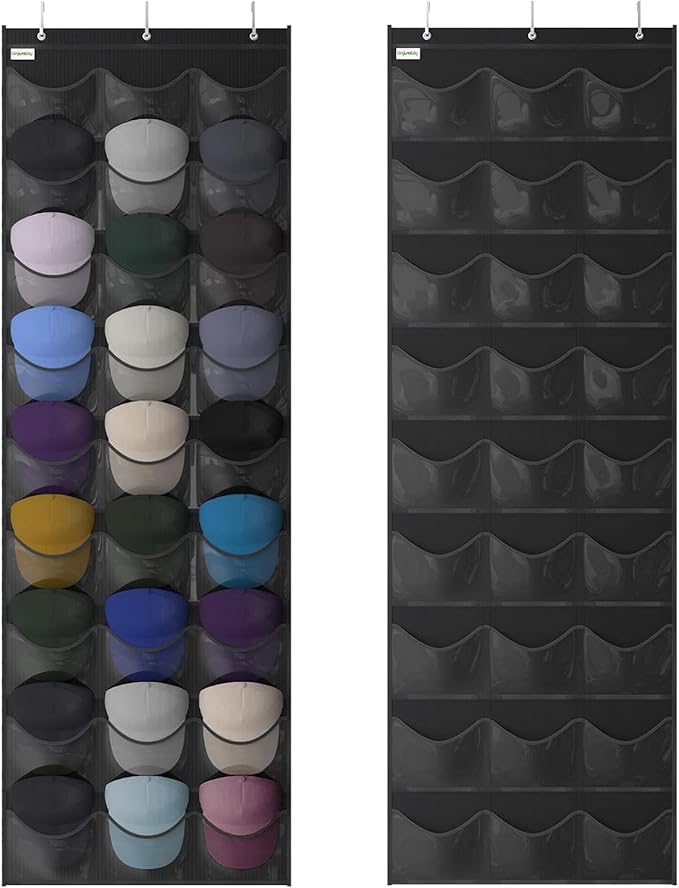 Unjumbly Baseball Hat Rack, 27 Pocket Over-The-Door Hat Organizer with Clear Deep Pockets to Display Baseball Caps Collection