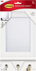 Command Mirror Organizer with 3 Key Hooks and Small Ledge, Holds up to 2 lb, Quartz, Removable Wall Mirror for Entryway or Ha