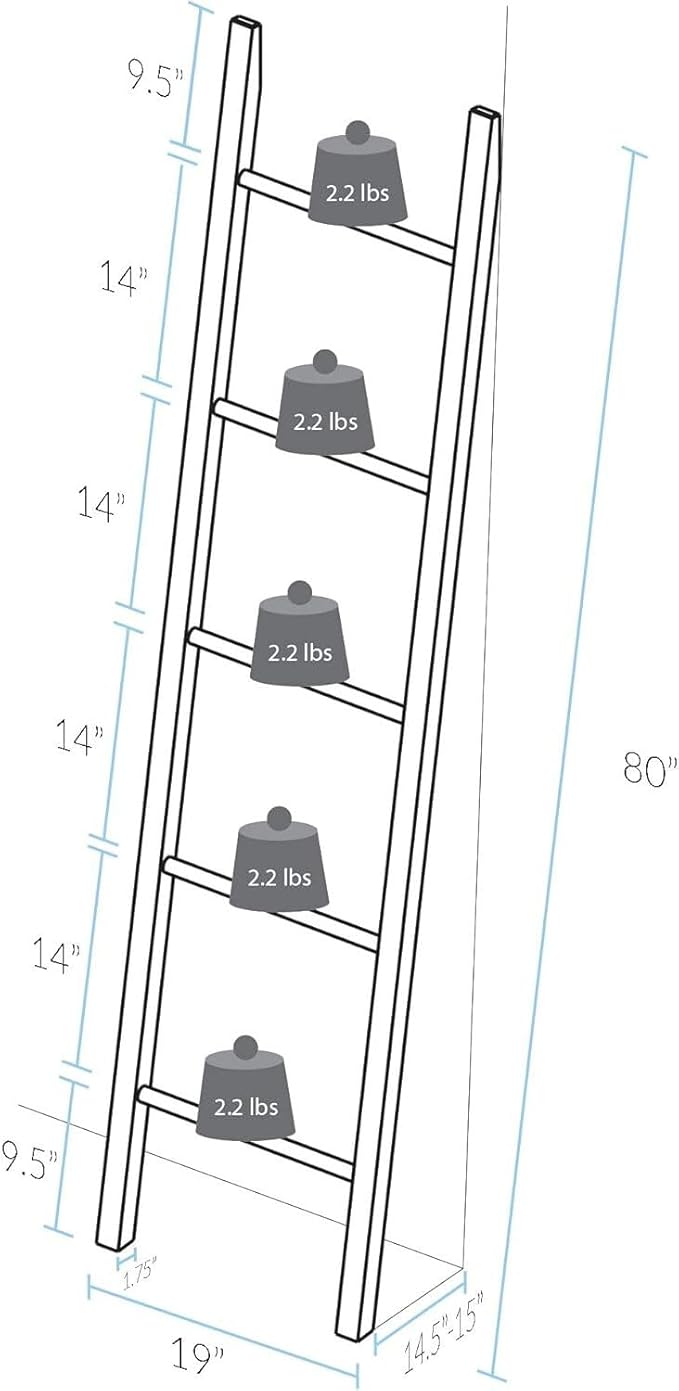 Solid Wood Decorative Ladder - Leaning Blanket Rack for Home Decor Walnut