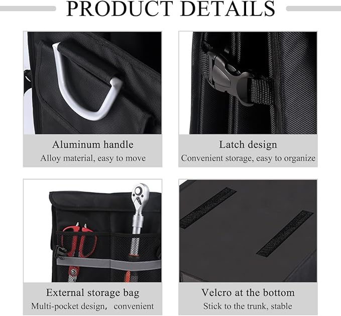 Trunk Organizer With Lid, Collapsible Waterproof Oxford Car Organizer with Aluminum Handle Base Plate, 2-Compartment 28L