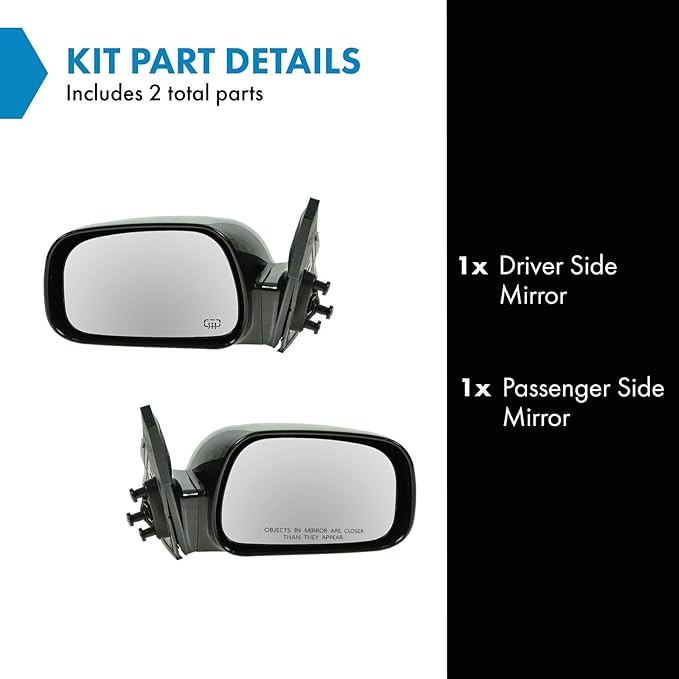 TRQ 2 Piece Driver and Passenger Side Mirror Assembly Set Electric Adjustment Heated No Memory Black Compatible with 2002-200