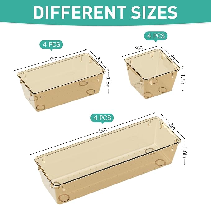 WOWBOX 9 Pack Clear Drawer Organizer Set, Acrylic Drawer Storage Trays, Storage Bins for Makeup, Cosmetics, Jewelries, Utensi
