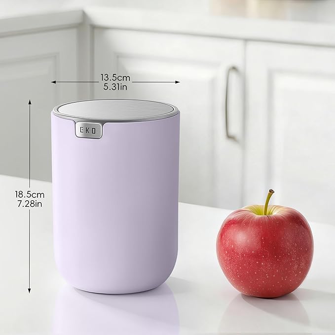 EKO Fandy 0.58 Gal/2.2L Mini Trash Can with Lid, Swing-Top Desktop Trash Can for Bathroom, Countertop, Vanity, Desk or Office, Small Garbage Bin (Lavender)