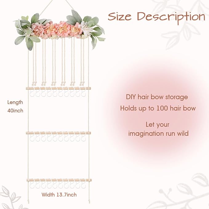POVETIRE Headband Holder Hair Bows Organizer for Girls, Hair Accessories Display Storage Wall Hanging Decor for Baby Nursery 