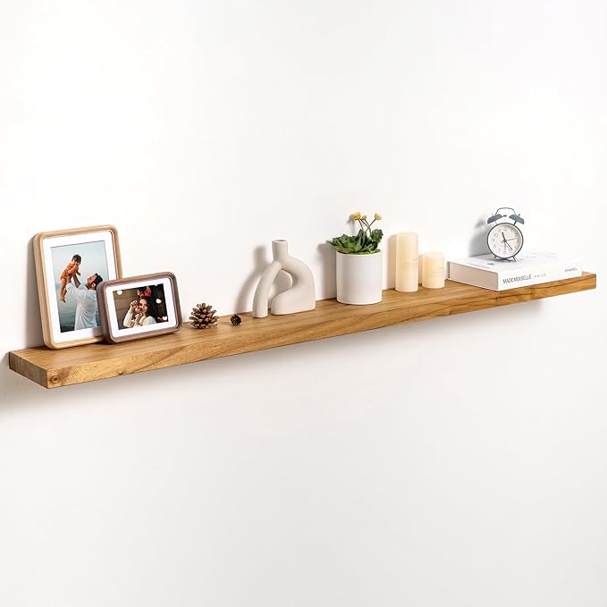 fuqing Floating Shelves for Wall, 55 inch Rustic Solid Elm Wood Floating Shelves, Wooden Wall Shelves with Invisible Heavy Du