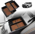 TripleAliners Center Console Organizer Compatible with 2021-2024 Ford Bronco(no for Sport) Accessories Bronco 2/4-Door Center Console Storage Box ABS Material with Leather Trim(V2_Brown)Won't Fit 2025