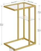 HOOBRO Floating Shelves for Wall and C Shaped End Table, 15.4" Wall Mounted Shelves Set of 2, Small Side Table for Couch, Gol