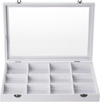 Frebeauty Velvet Jewelry Tray,12 Grid Jewelry Organizer with Clear Lid,Bracelets Holder,Jewelry Display Case with Clasp,Drawe