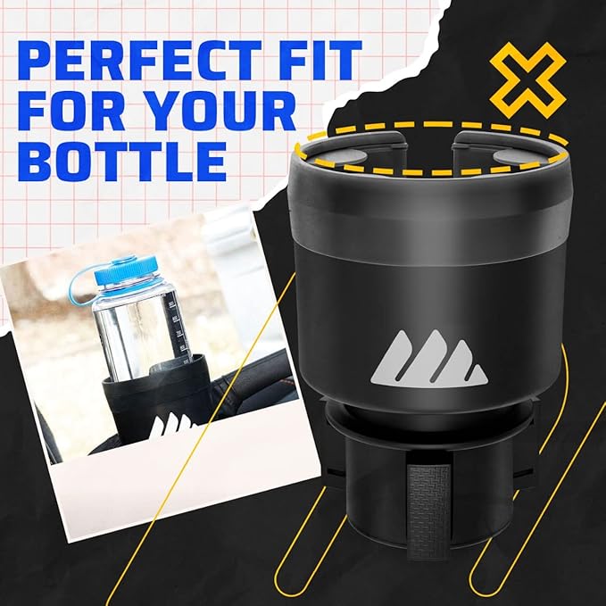 Integral Hydro Expander - Car Cup Holder Expander Organizer with Adjustable Base - Rubber Tabs Hold Most 32 - 40 oz Bottles a