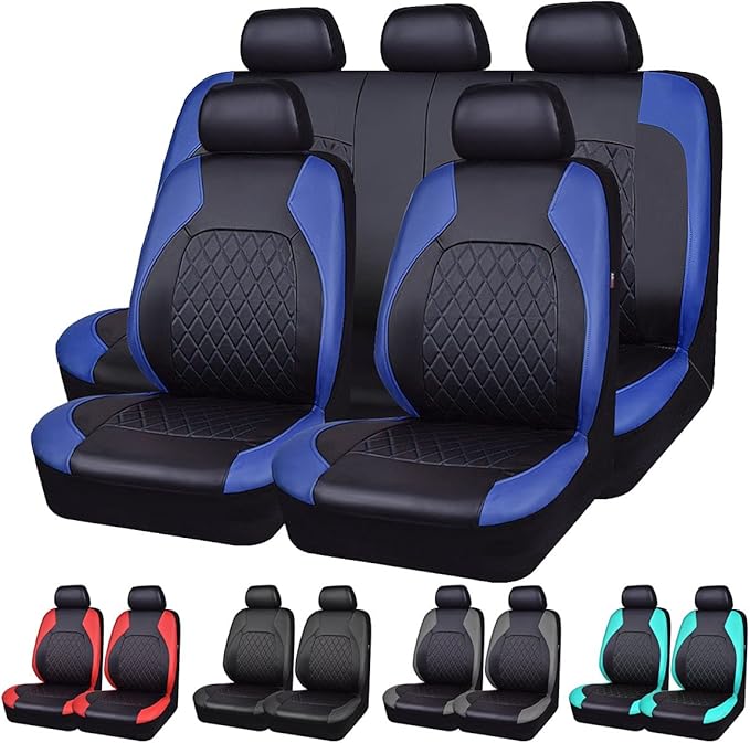 Universal Deluxe Pu Luxury Vinyl Faux Leather Car Seat Covers Full Set, Airbag Compatible, Breathable, Fit for Cars, Trucks, 