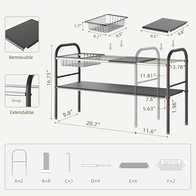 NETEL Under Sink Organizers and Storage, 2 Tier Expandable Under Cabinet Organizer Shelf with 2 Baskets and 6 Panels, Expanda