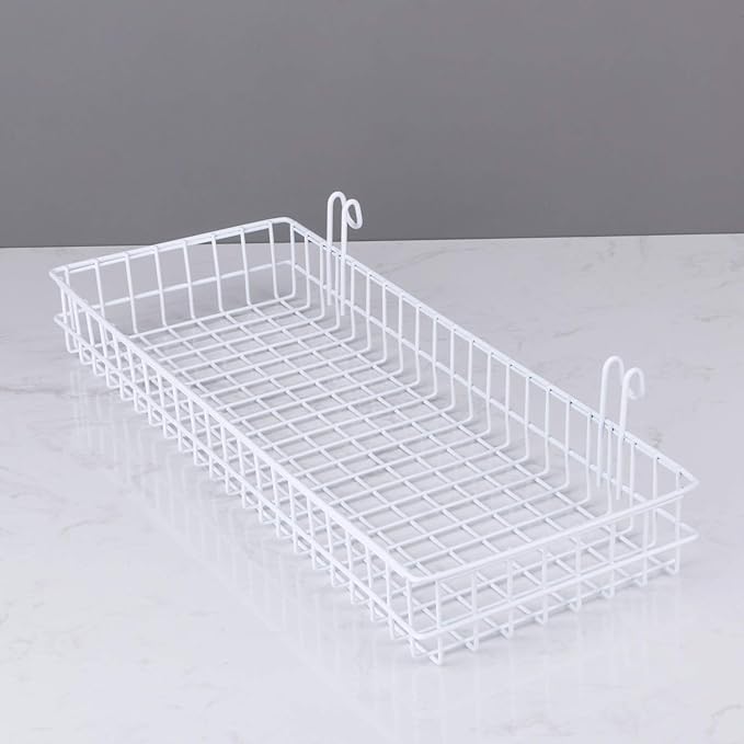 Kaforise Hanging Basket for Wire Wall Grid Panel, Multi-function Wall Storage and Display Basket, Large Size, White