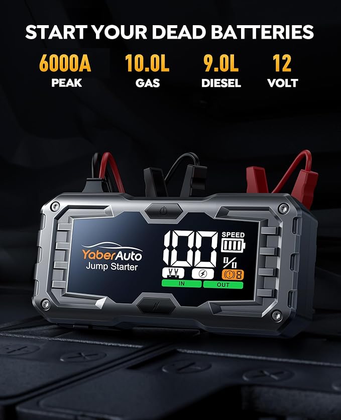 YaberAuto Car Battery Jump Starter 6000A Jump Box (10.0L Gas/9.0L Diesel) Portable Car Jump Starter Pack 12V Battery Jumper