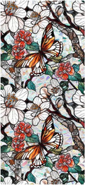 Retro Flower Window Privacy Film,Stained Glass Decals Floral Butterfly Privacy Rainbow Decals Living Room Sun Blocking Decor Removable Static Cling Stickers,16.93x39.37inch