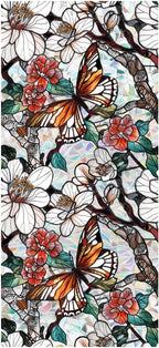 Retro Flower Window Privacy Film,Stained Glass Decals Floral Butterfly Privacy Rainbow Decals Living Room Sun Blocking Decor Removable Static Cling Stickers,16.93x39.37inch