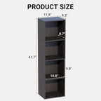 Book Shelf, 4-Tier Bookcase, Wooden Open Cube Storage Organize, 9.3 x 11.8 x 41.7 inches Bookshelf for Living Room, Bedroom, 