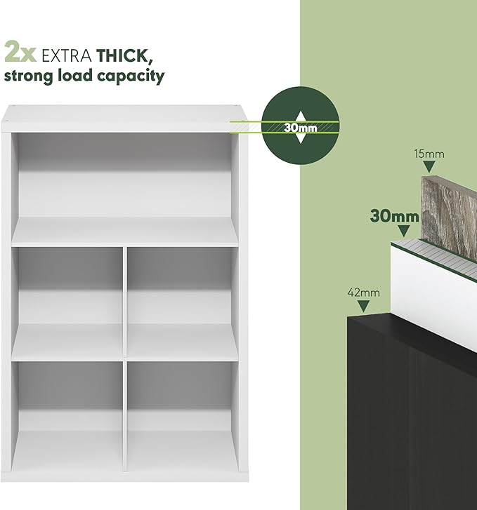 Furinno Cubicle Book Shelf, 5-Cube Bookshelf, Extra Thick Frame Cube Storage Organizer Bookcase with Closed Back, 15.3 x 29.9